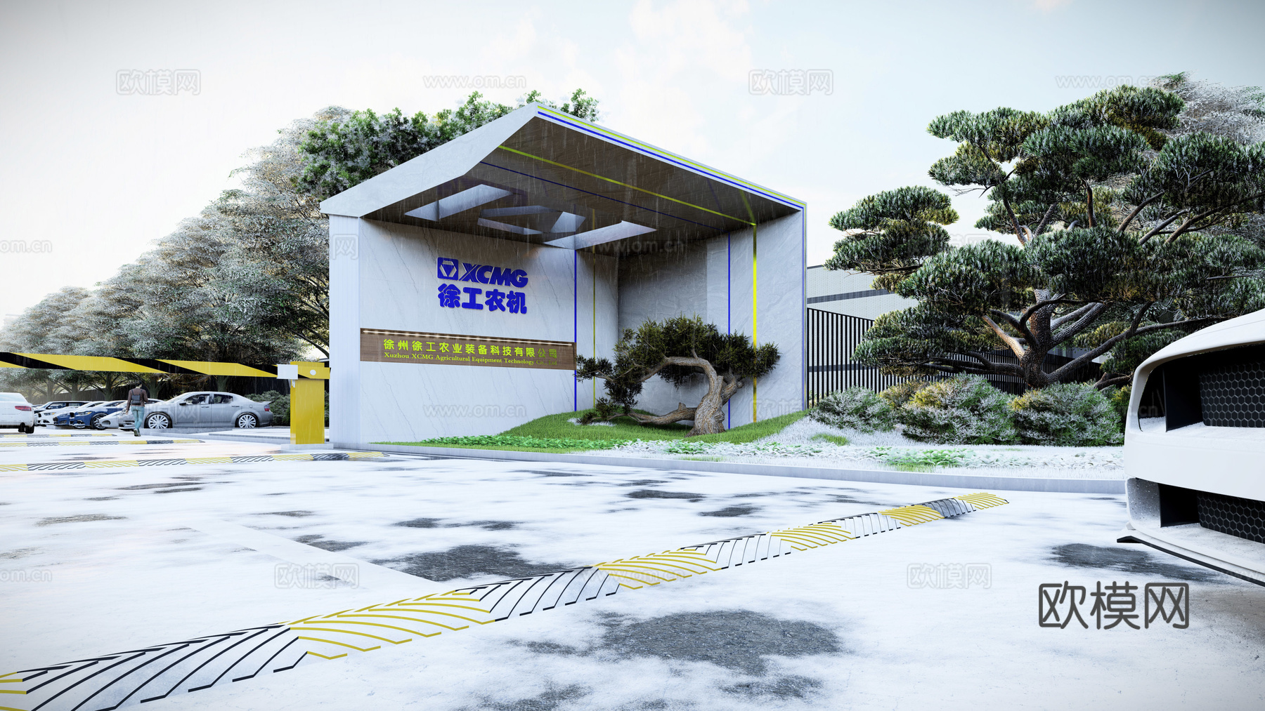 现代工厂园区大门入口su模型下载