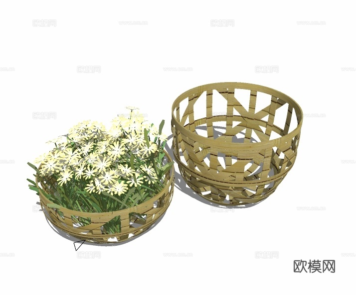 现代花篮插花su模型下载
