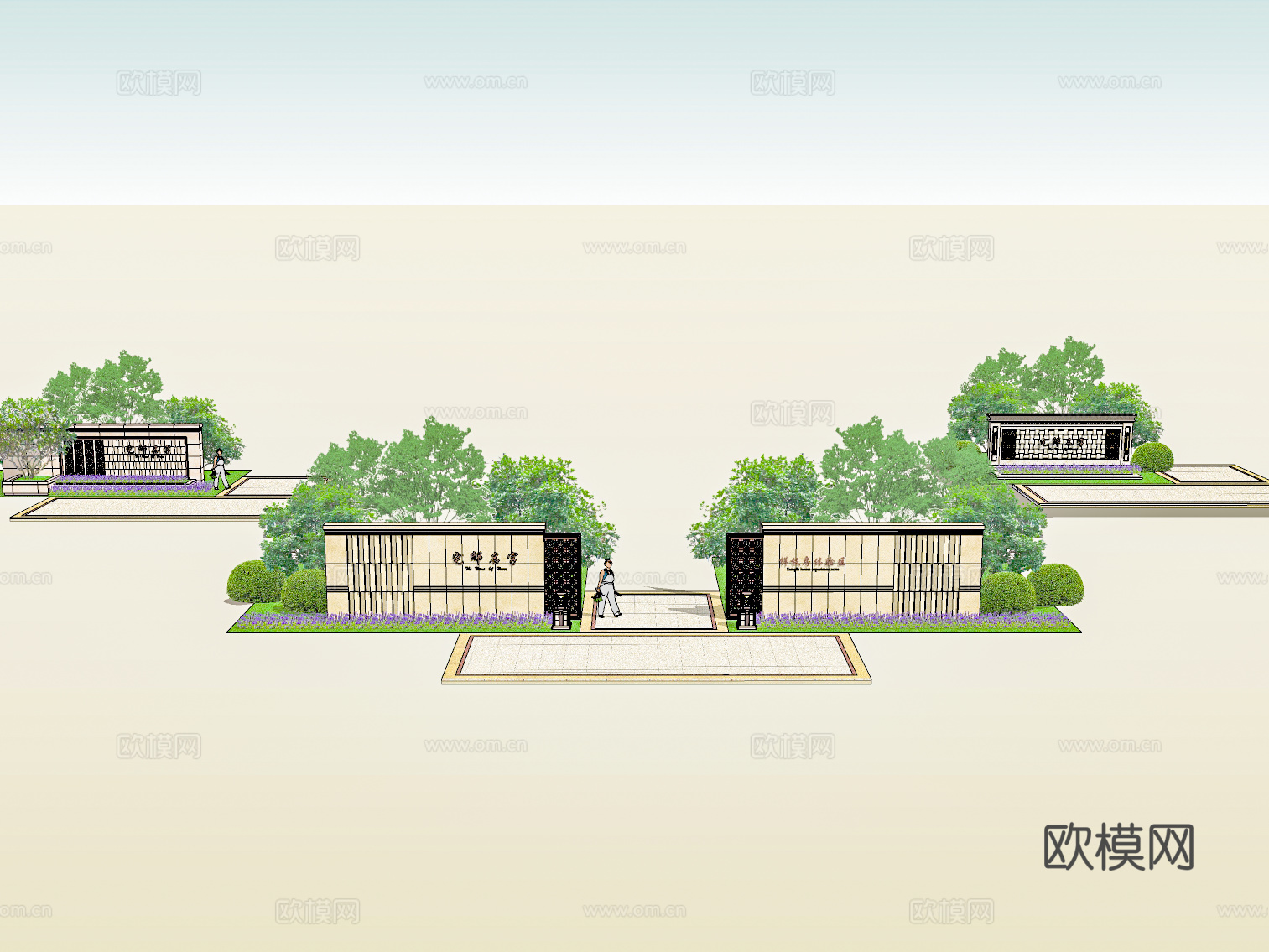 欧式大门景墙园艺小品su模型下载