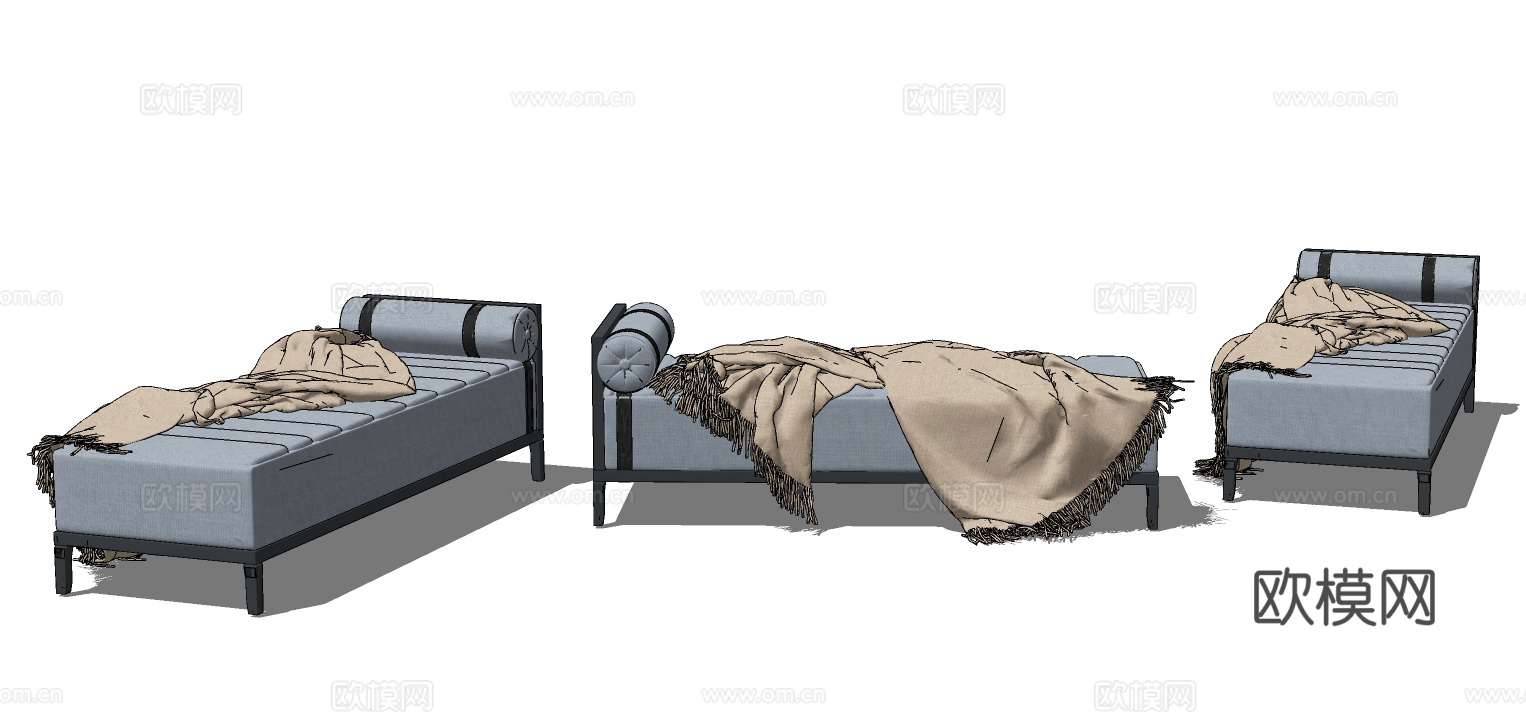 现代布艺床尾凳脚踏su模型下载