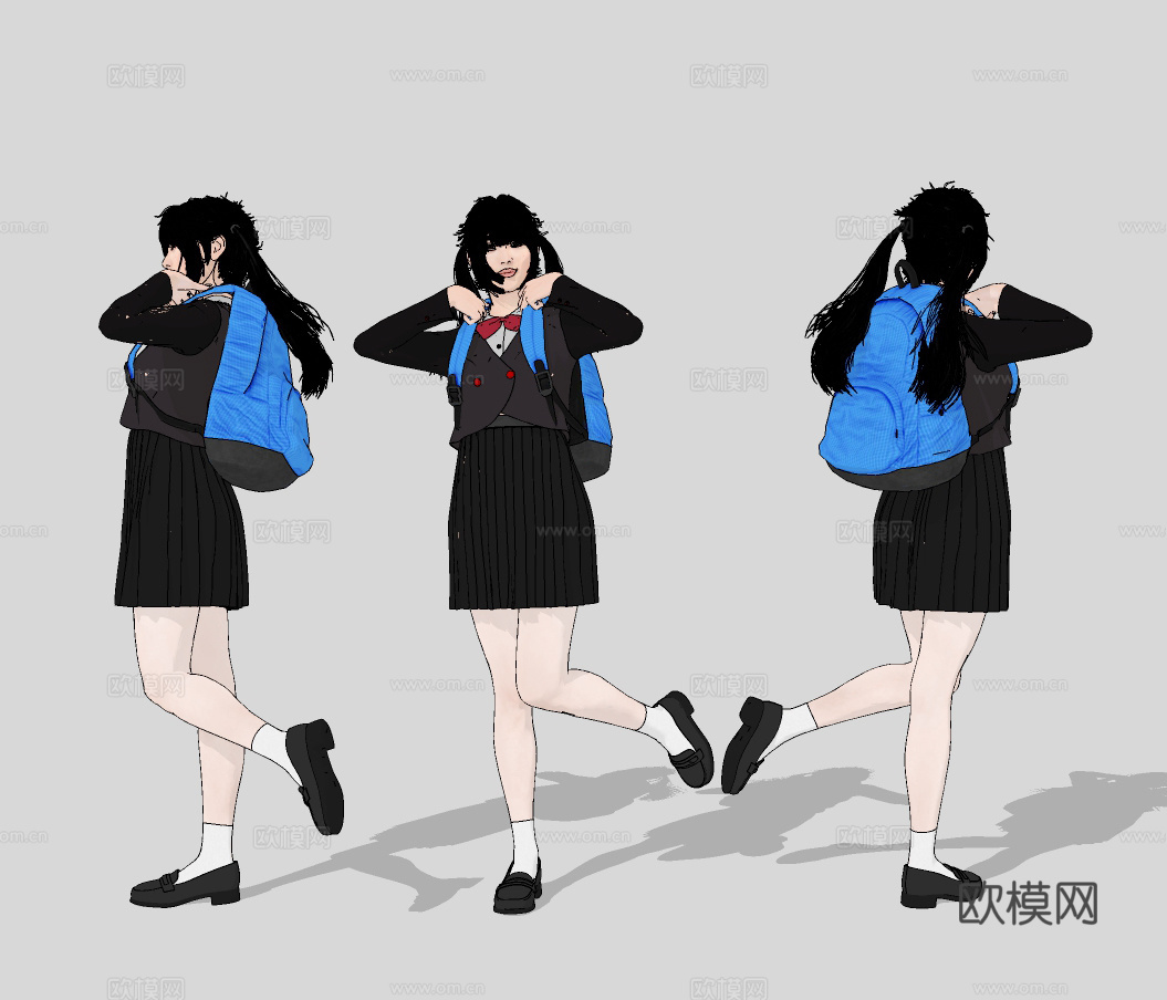 现代女学生人物su模型下载