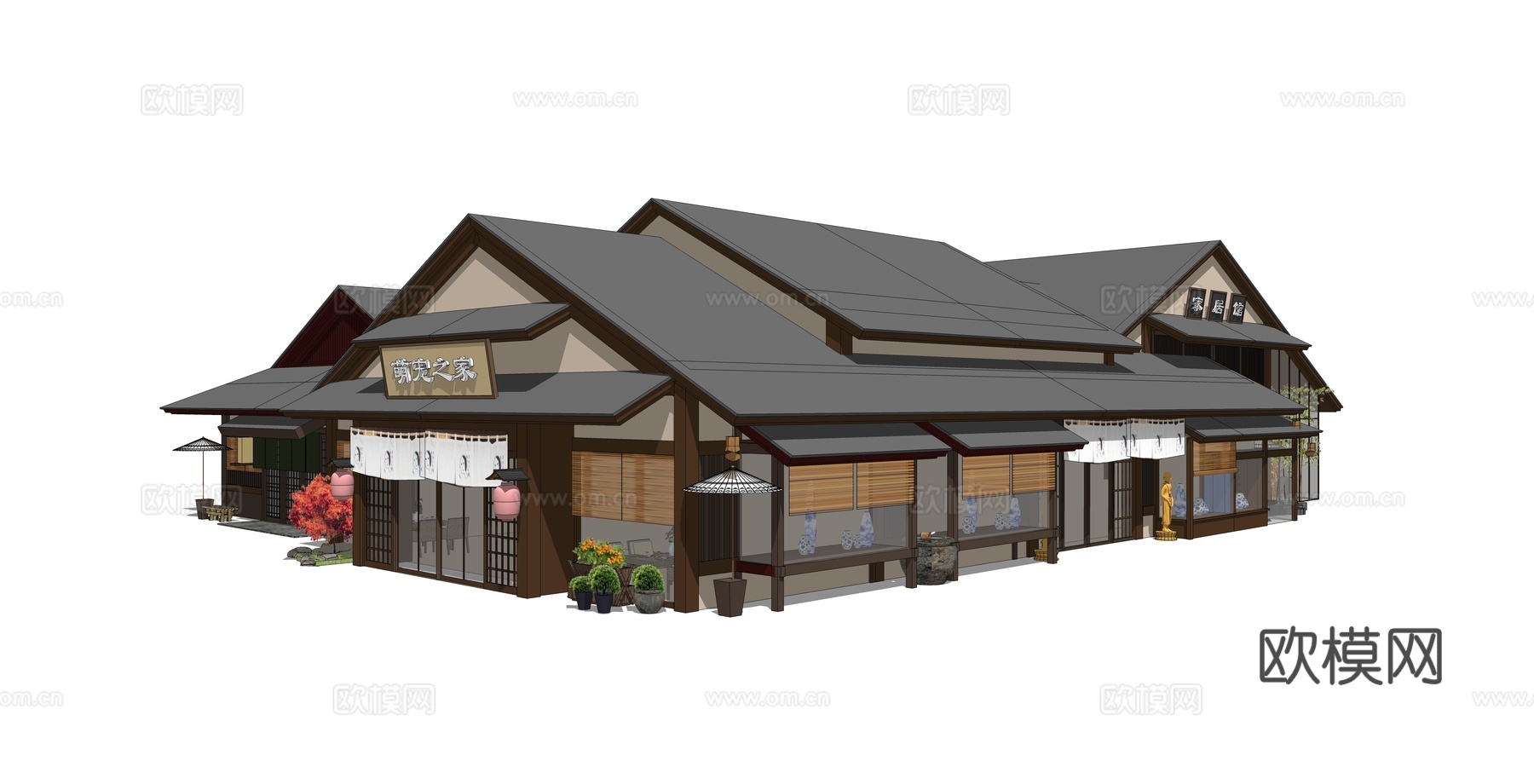 新中式店铺建筑外观su模型下载