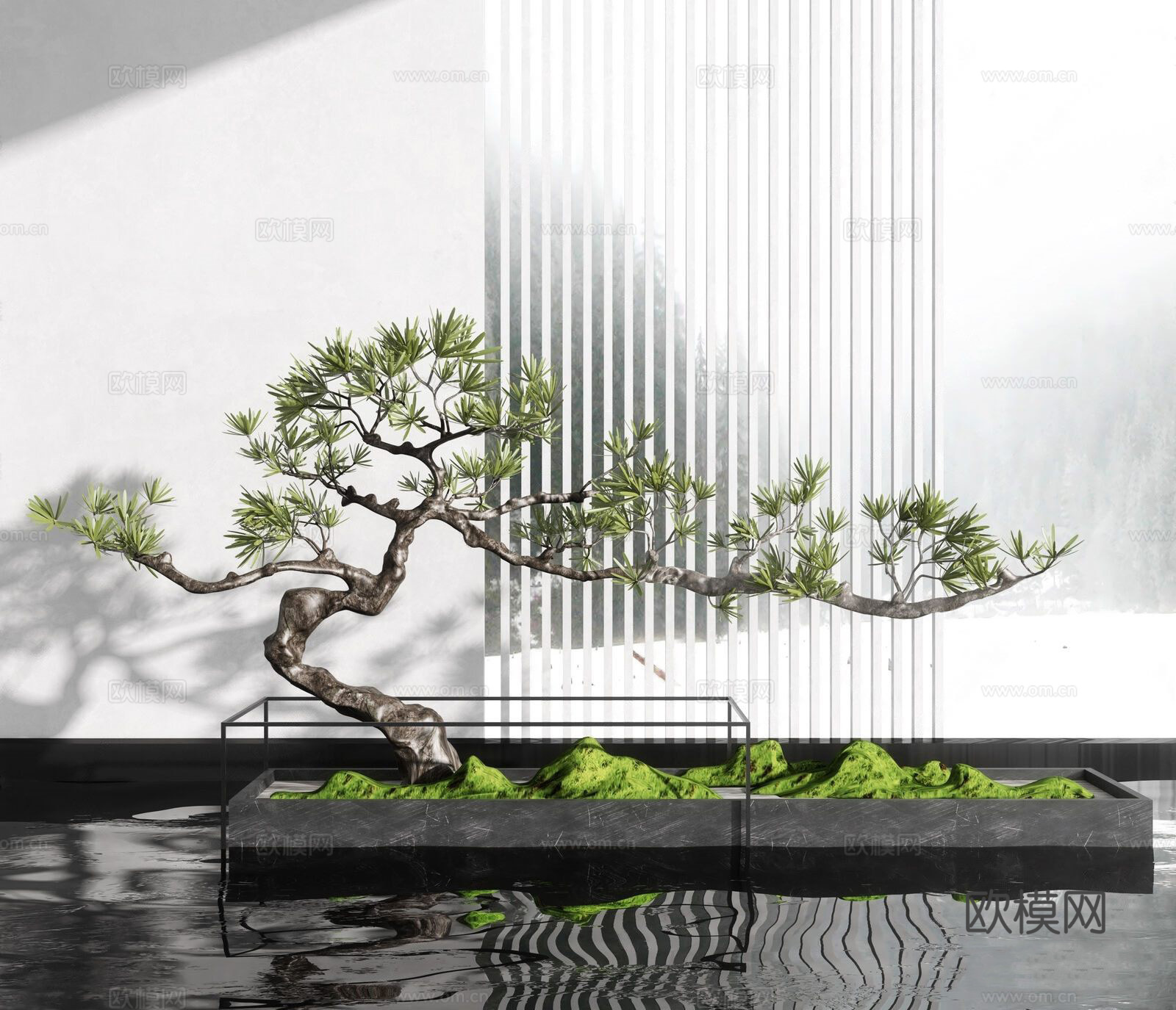 新中式松树景观小品su模型下载