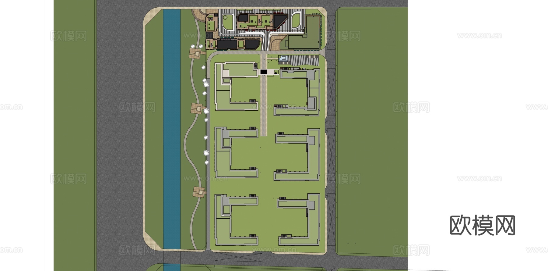 现代产业园建筑外观su模型下载