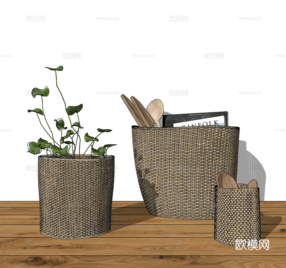 北欧藤编收纳筐su模型下载