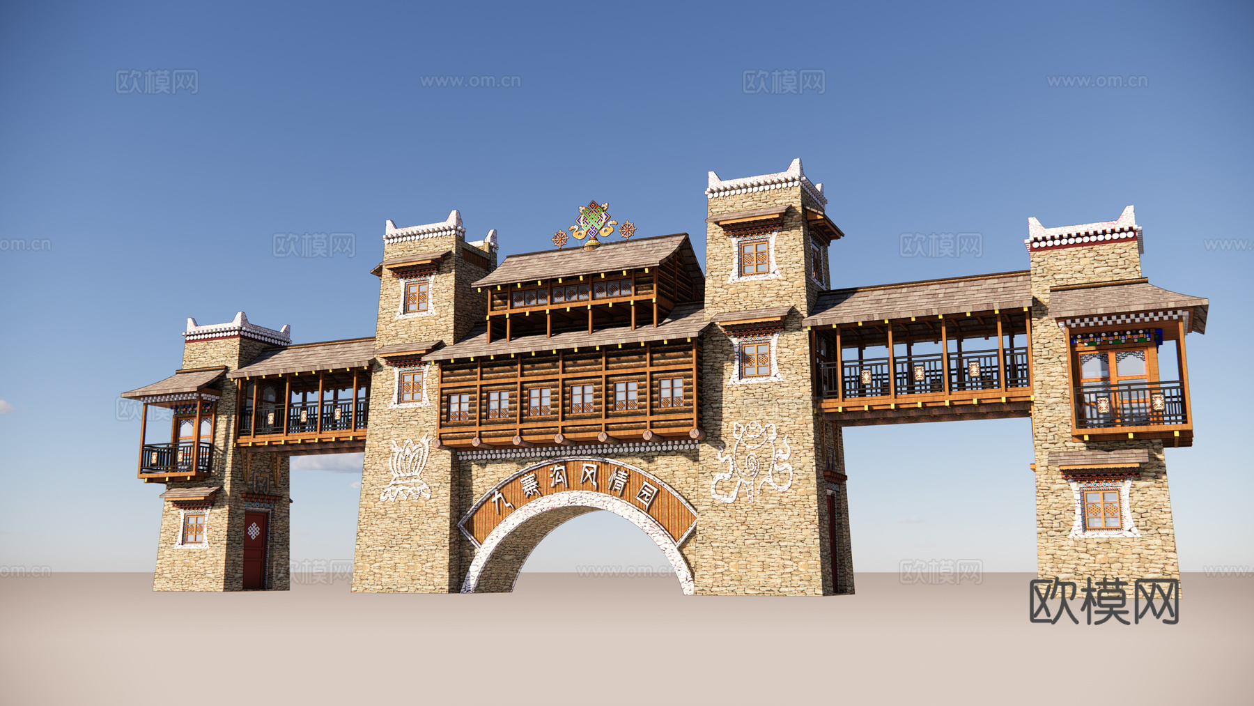 中式景区大门su模型下载