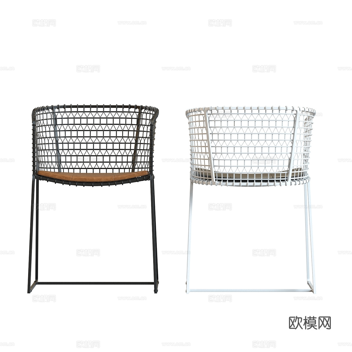现代意式极简不锈钢藤编单椅3d模型