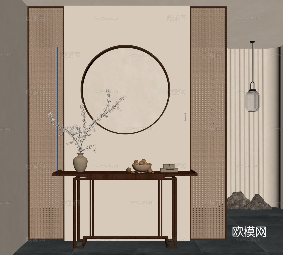 06新中式玄关 宋氏玄关 条案su模型