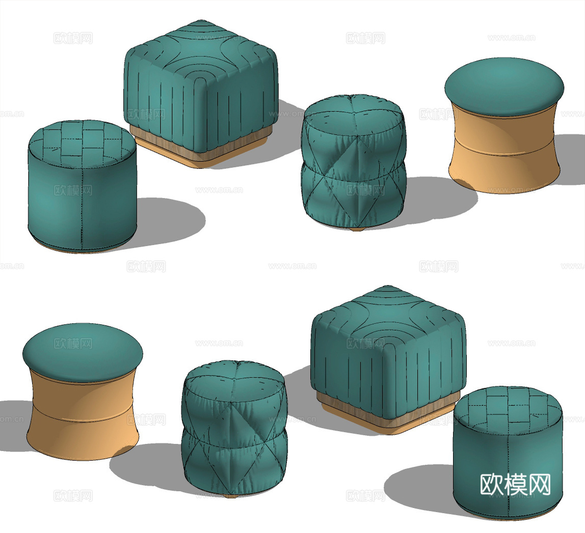 现代布艺矮凳圆凳凳子su模型下载