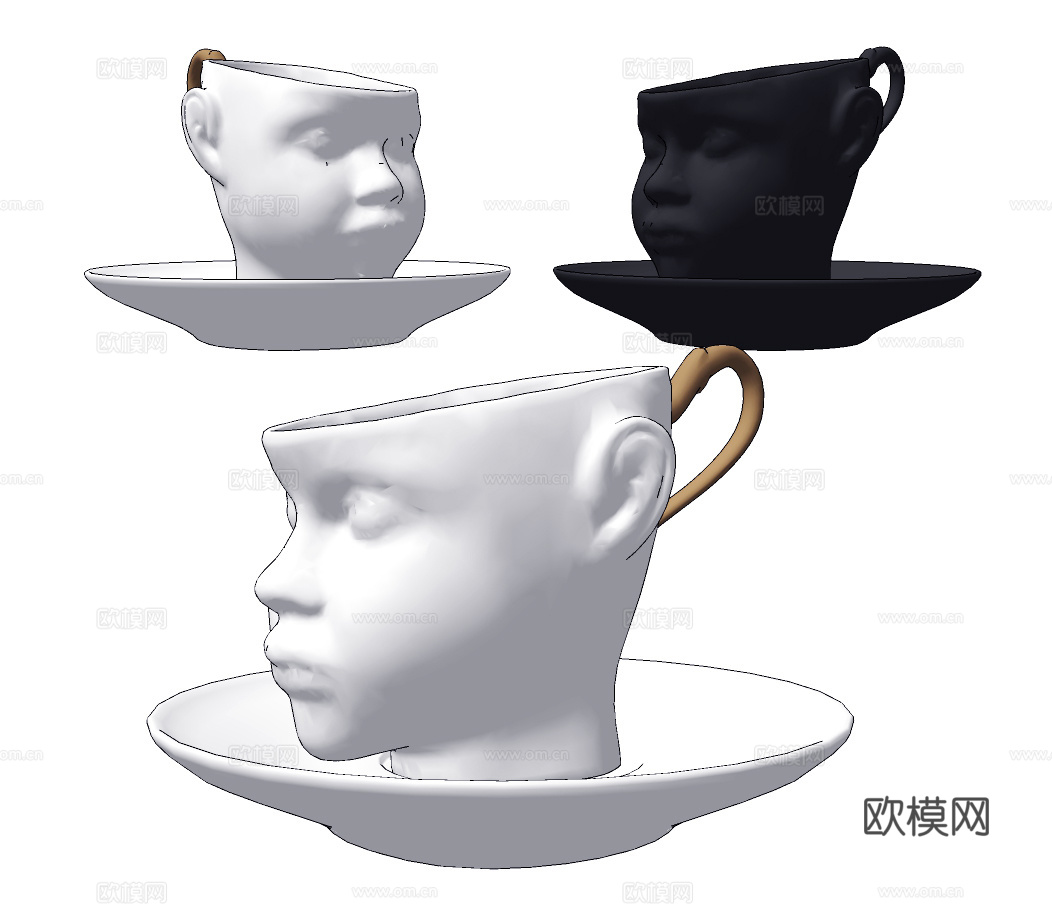 现代创意人头咖啡杯餐具su模型下载
