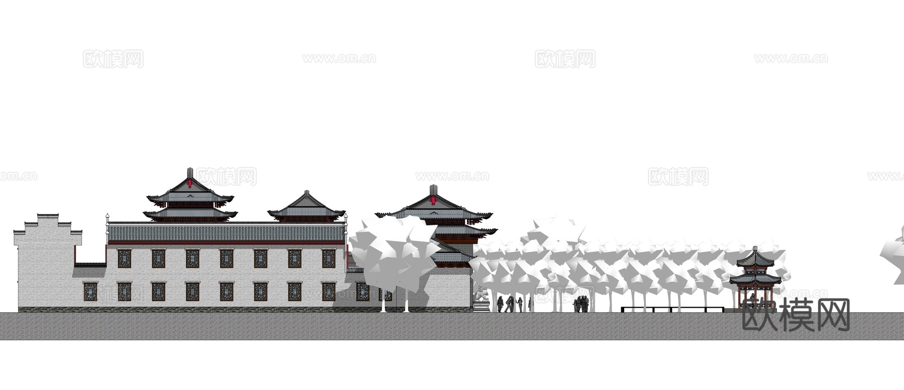 中式古建祠堂su模型下载