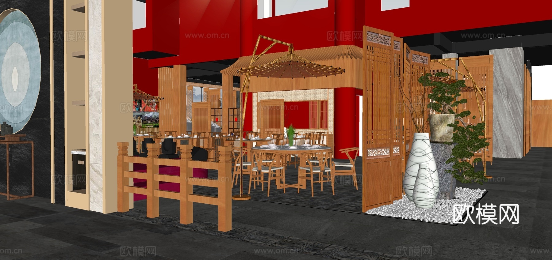 新中式中餐厅su模型下载下载（渲染图1）