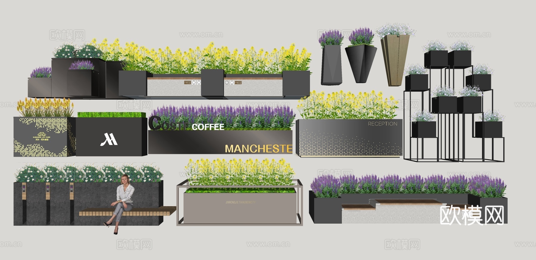 现代花坛花箱su模型下载