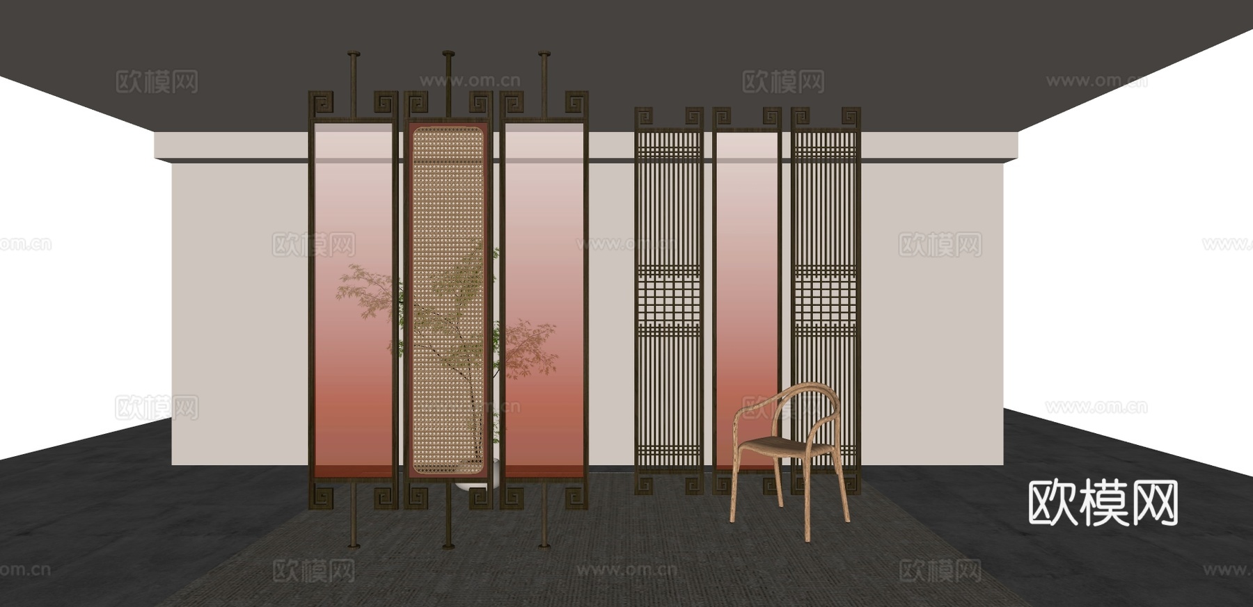 现代花格屏风隔断su模型下载
