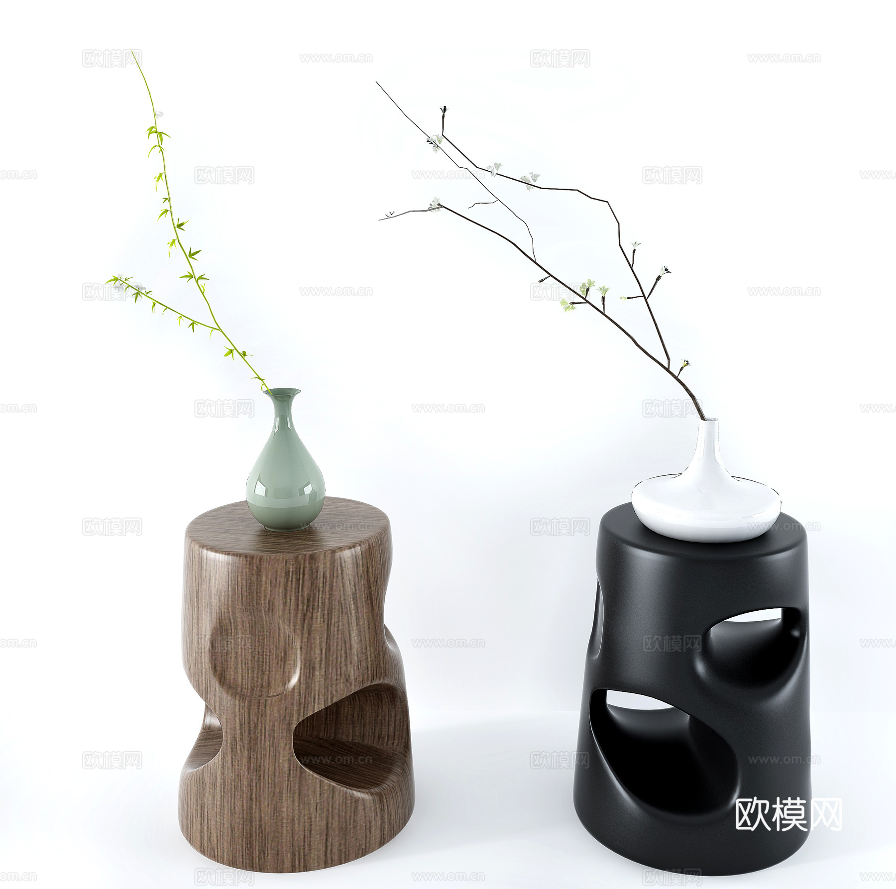 现代圆几花瓶插花su模型下载