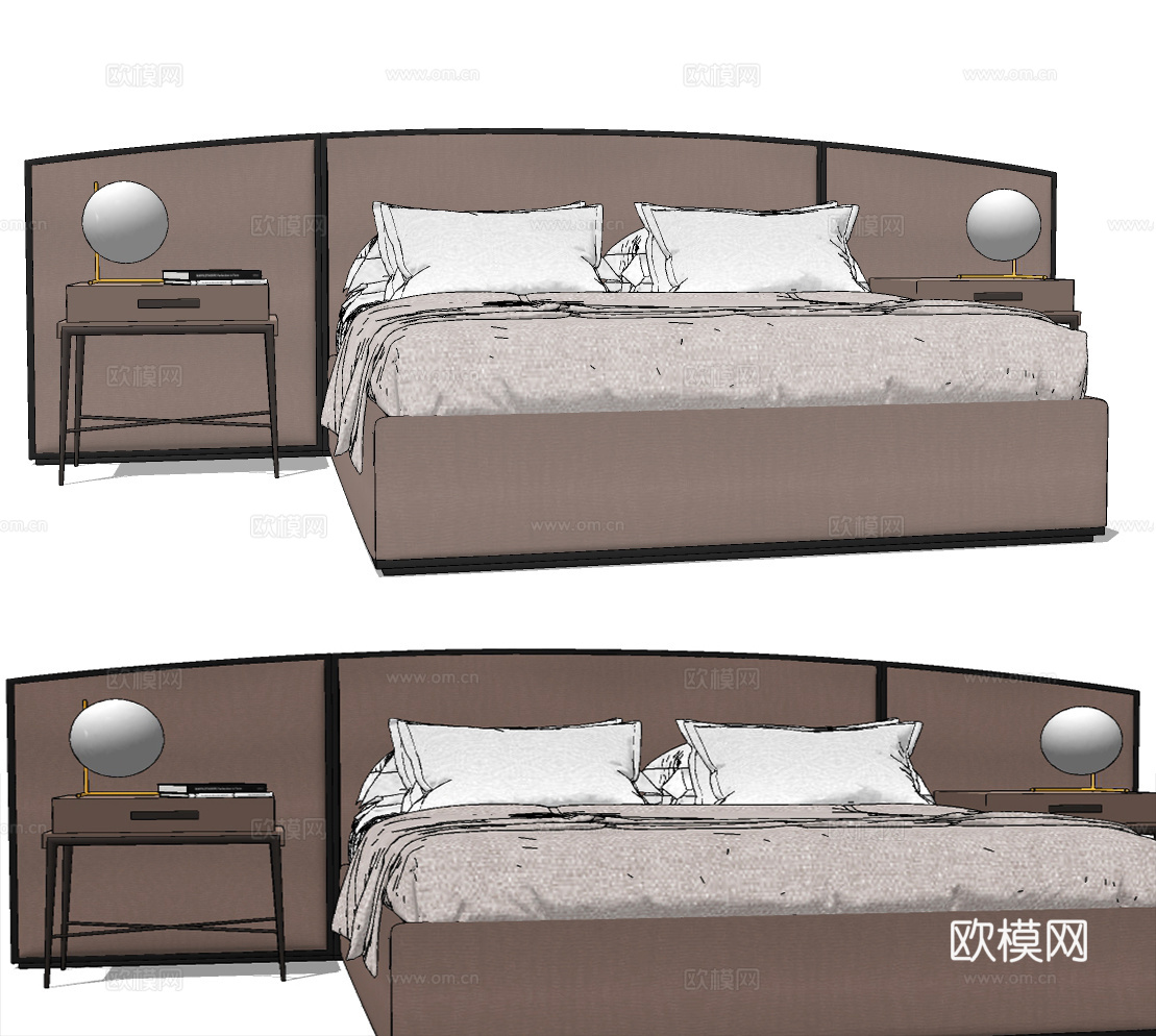 现代布艺双人床su模型下载下载