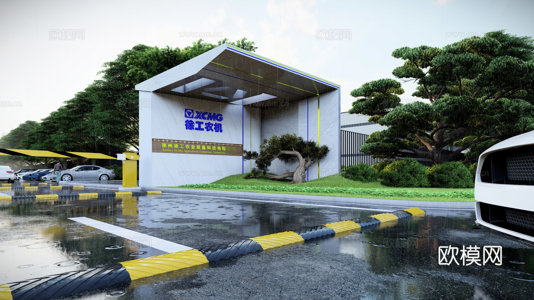 现代工厂园区大门入口su模型下载