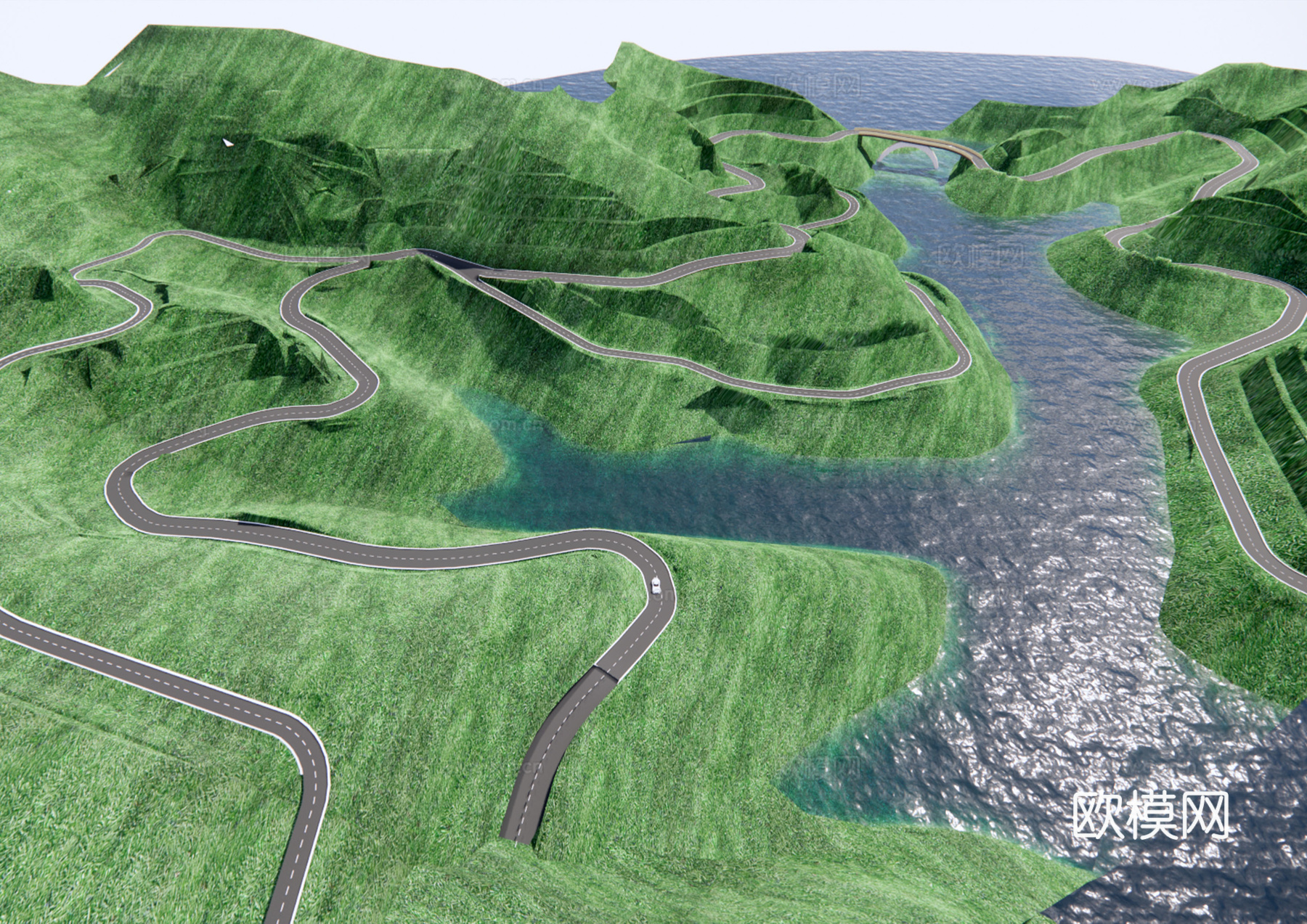 现代盘山公路su模型下载