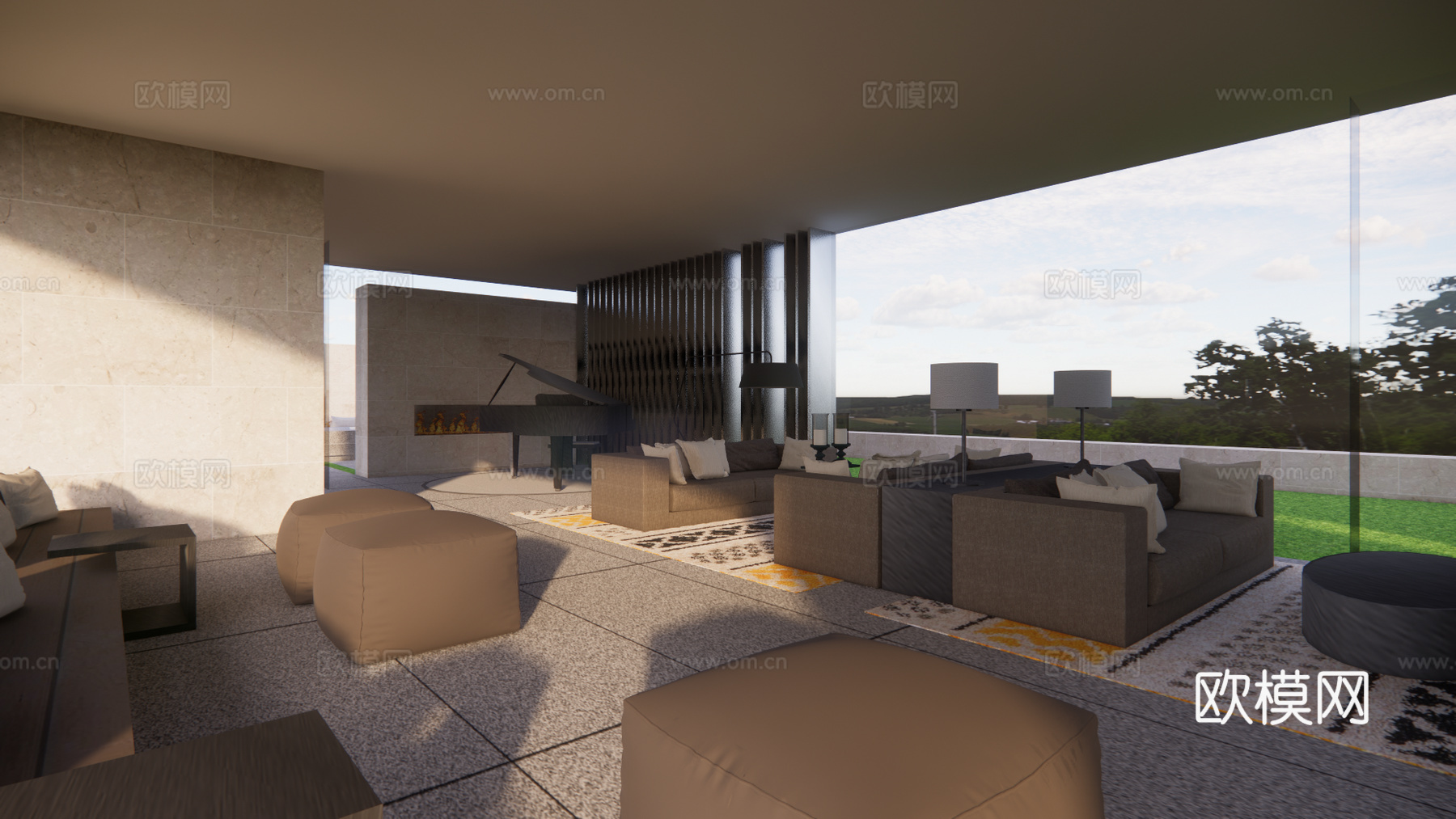 现代景观廊架su模型下载