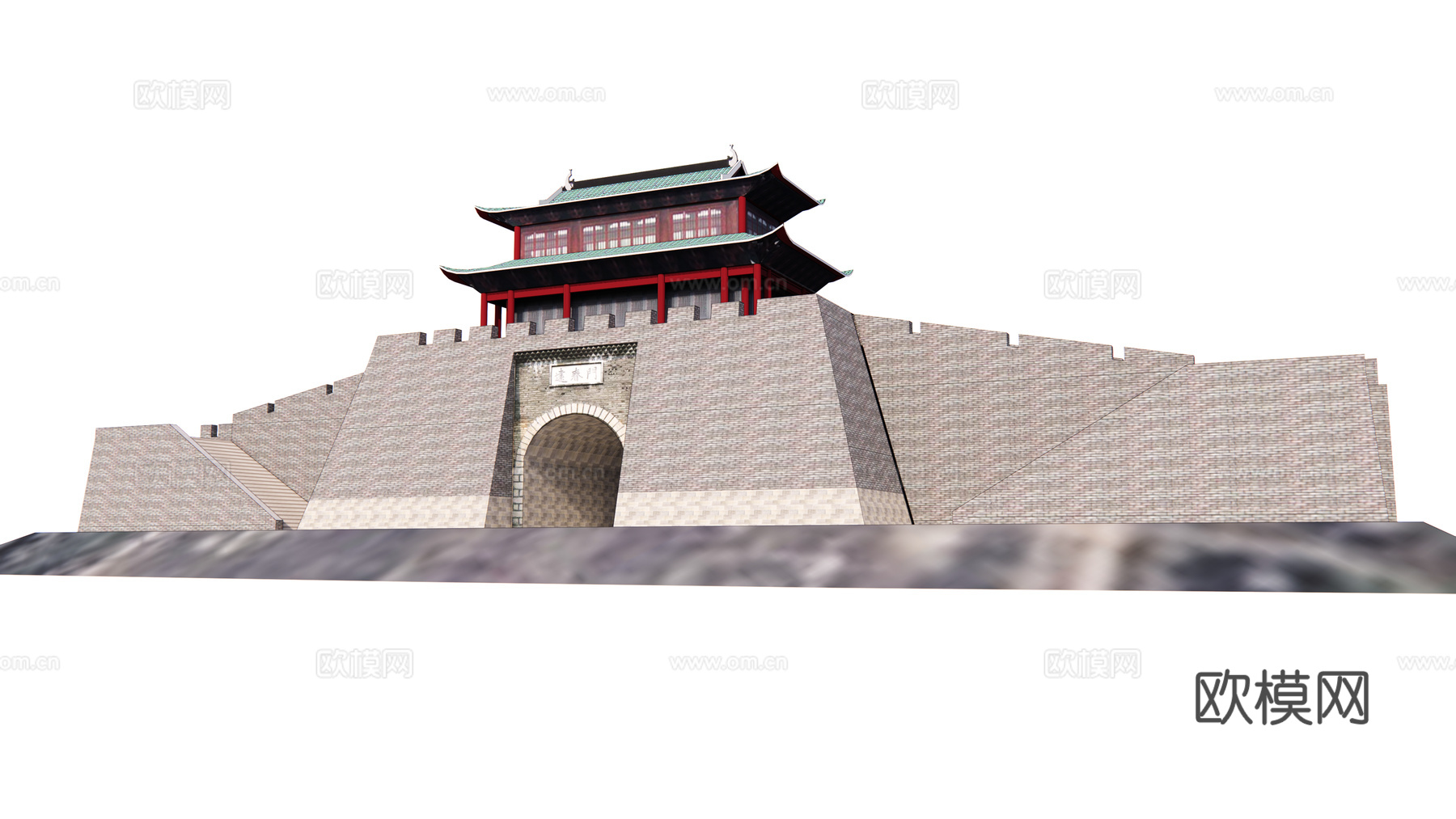 中式古建城墙门楼su模型下载