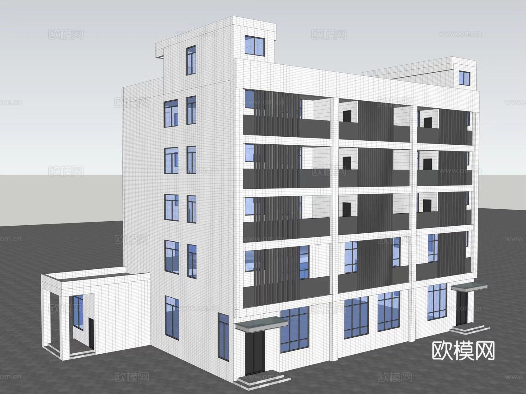 现代宿舍楼建筑外观su模型下载