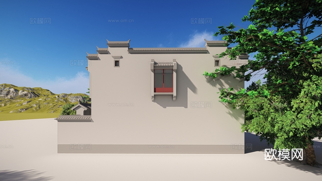 新中式联排别墅外观su模型下载