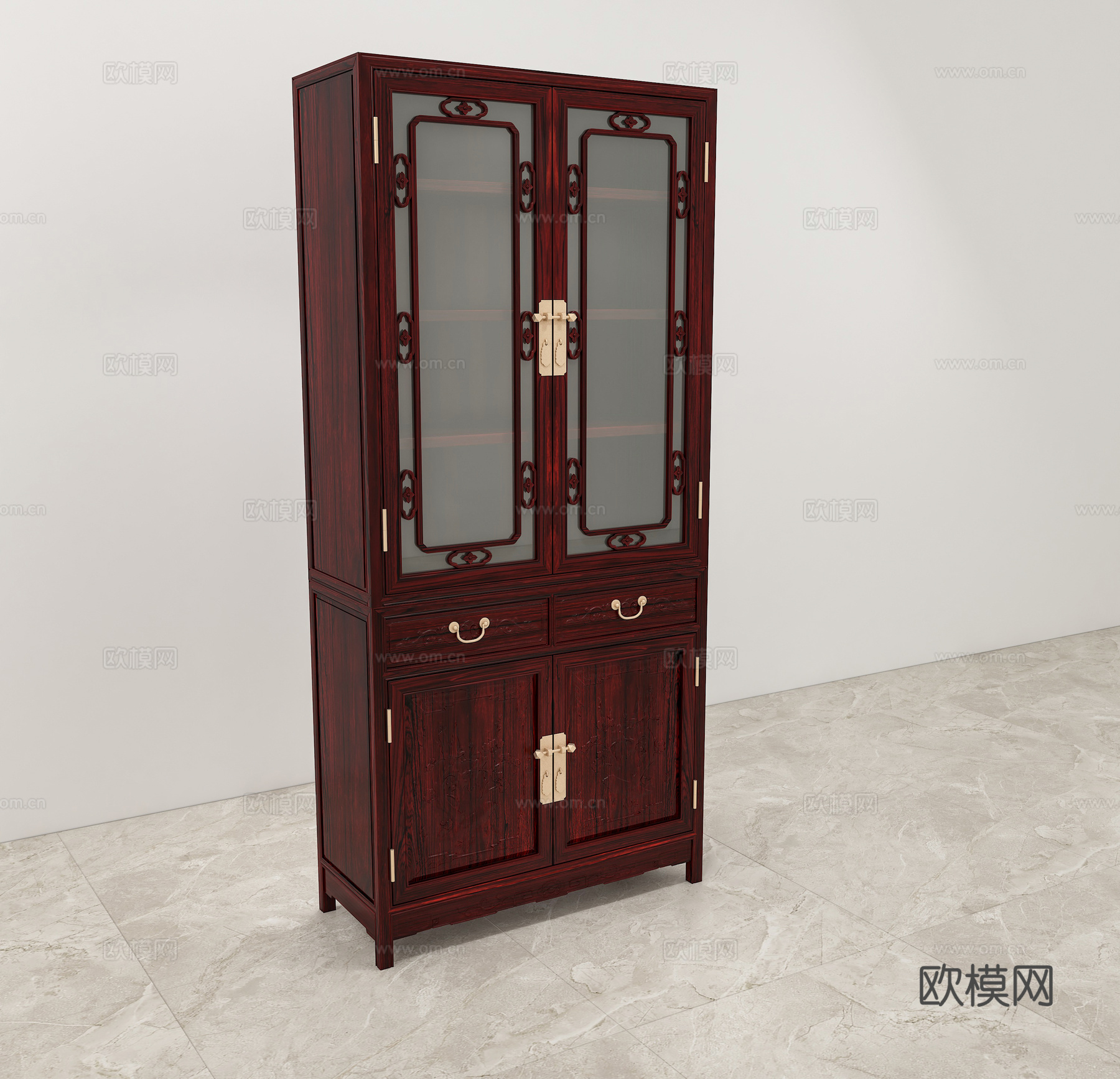中式书柜 雕花柜门 实木红木3d模型