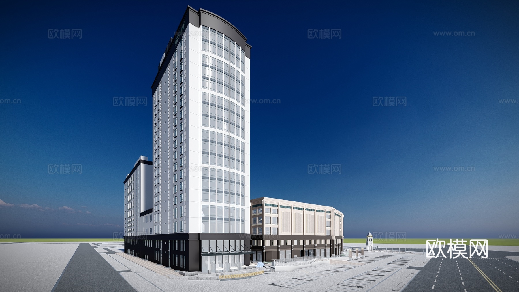 现代商业办公楼建筑外观su模型下载 