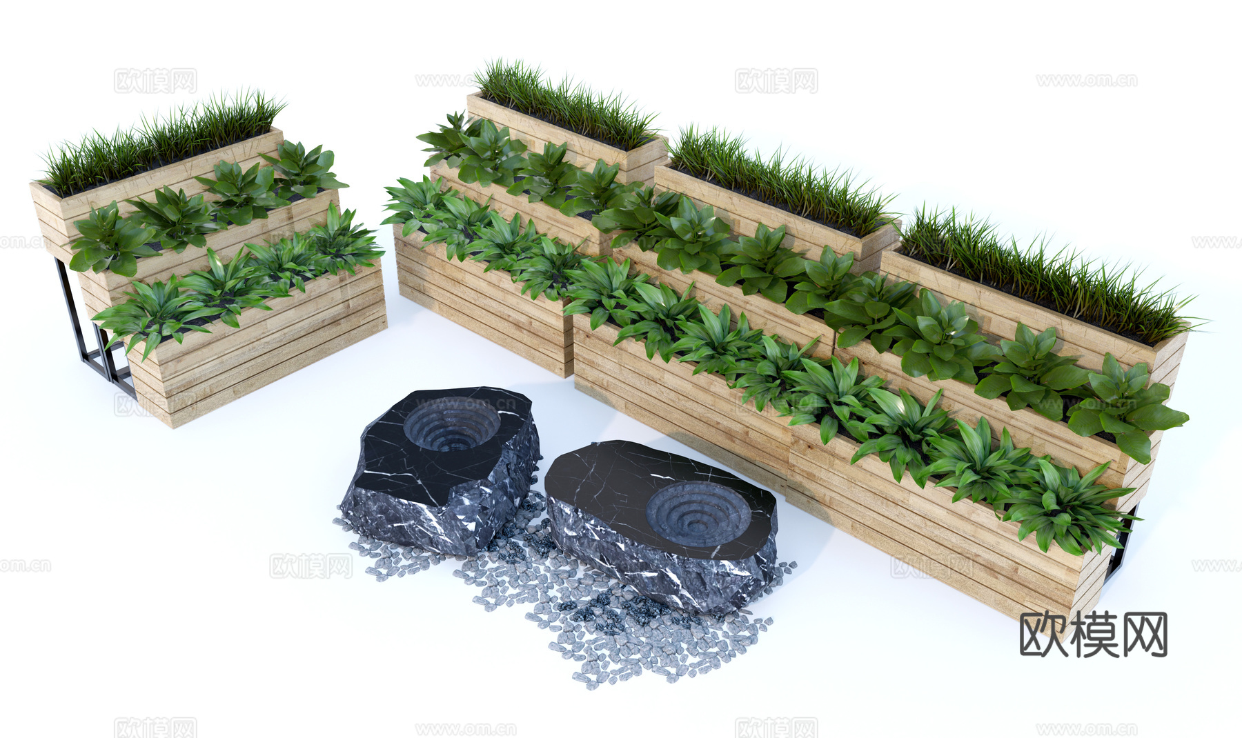 现代花箱植物盆栽su模型下载