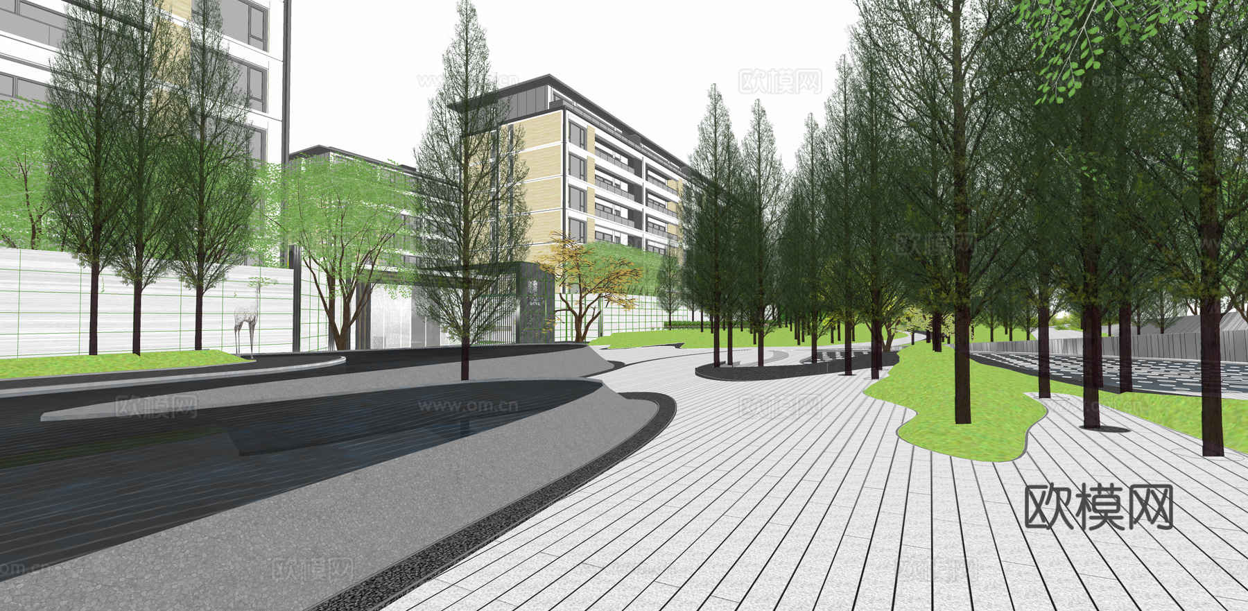 现代住宅小区建筑外观su模型下载