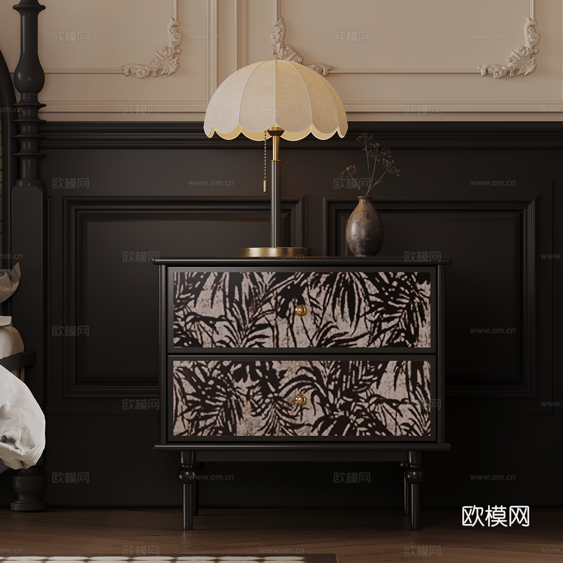 09床头柜 法式床头柜 台灯3d模型