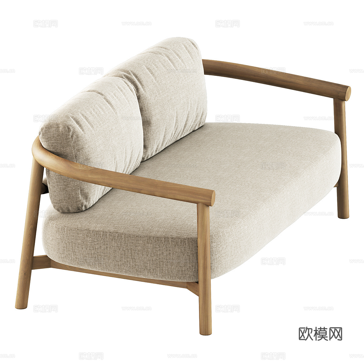 新中式布艺木质休闲沙发3d模型