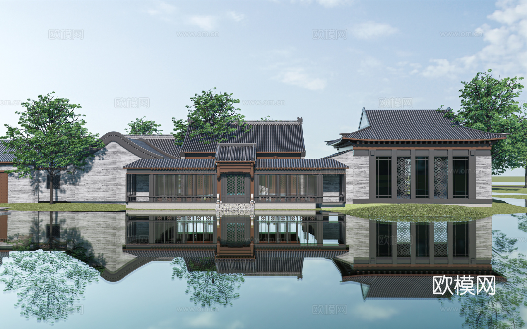 中式古建民房su模型下载