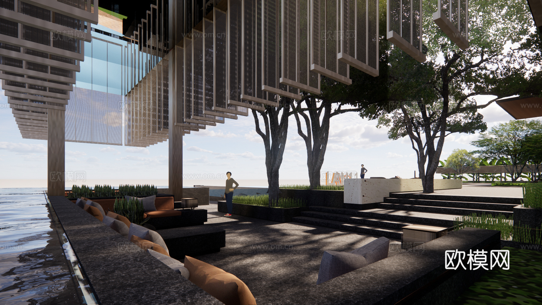 新中式小区售楼处su模型下载下载（渲染图2）