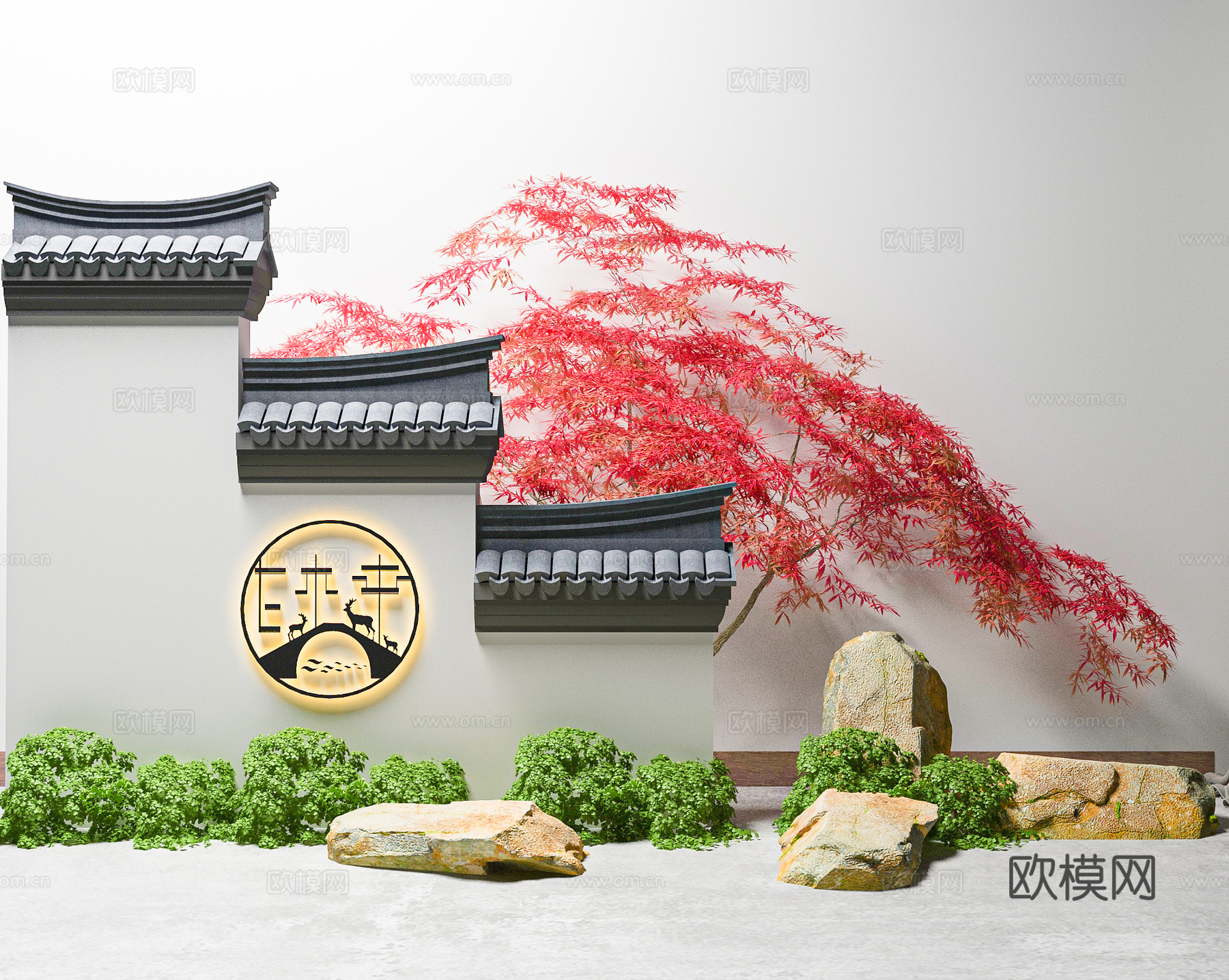 新中式景墙围墙su模型
