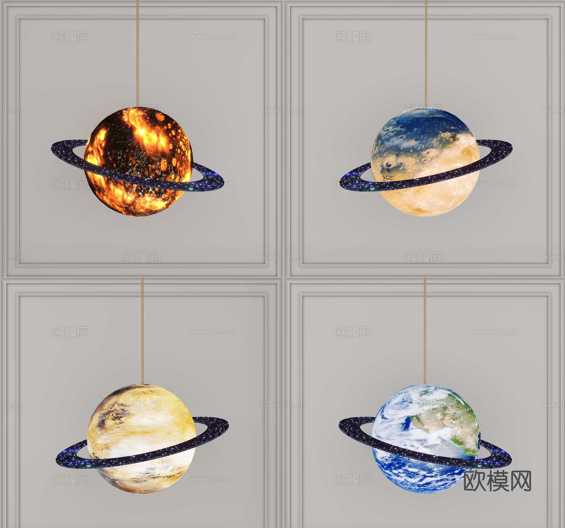 现代太空星球灯装饰灯su模型下载
