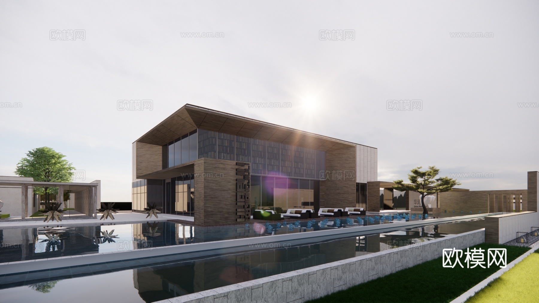 新中式售楼处su模型下载下载（渲染图2）