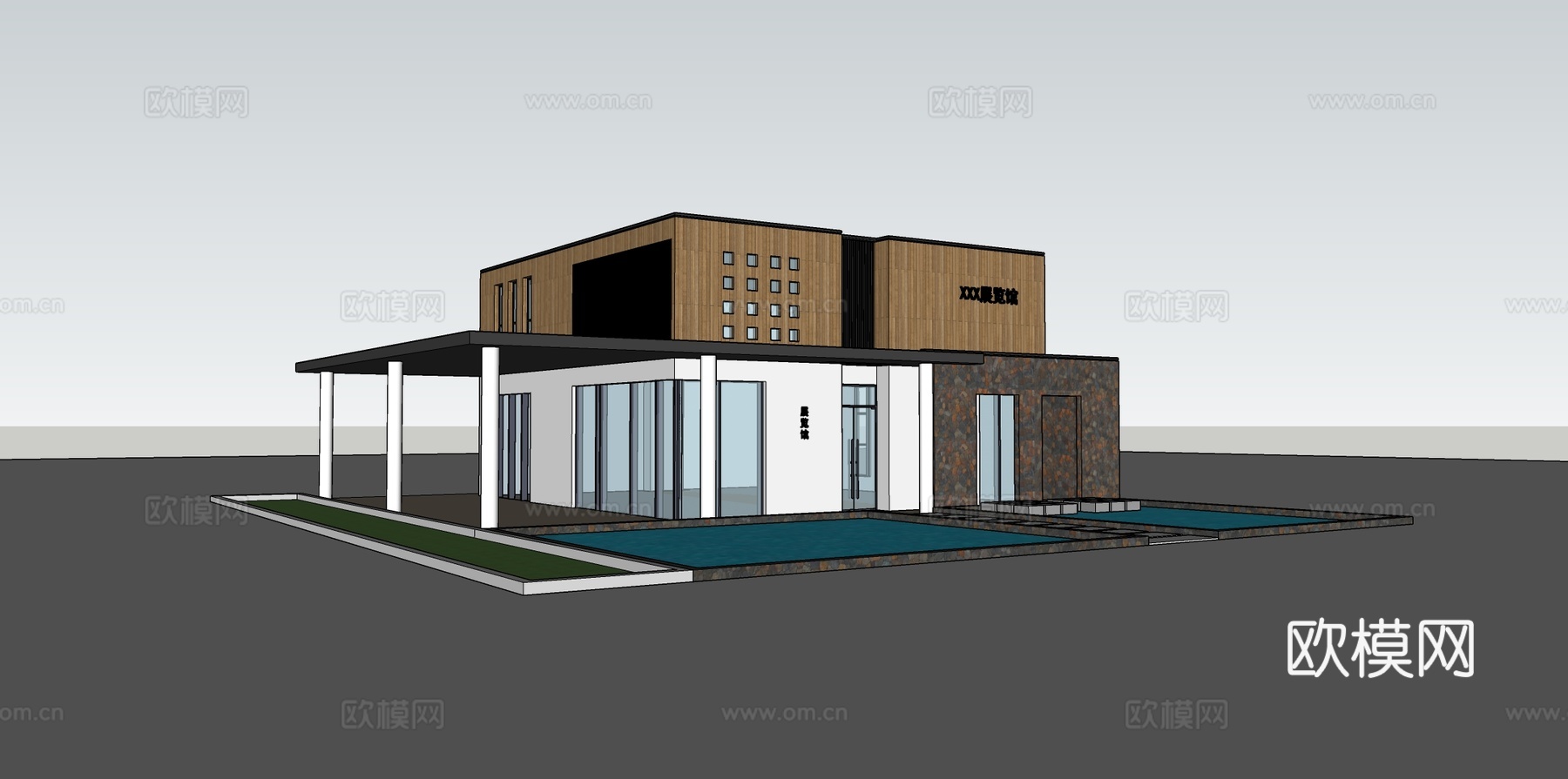 现代展览馆外观su模型下载