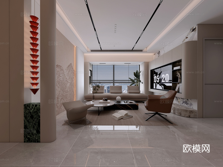 現(xiàn)代 客餐廳3d模型下載(渲染圖1)