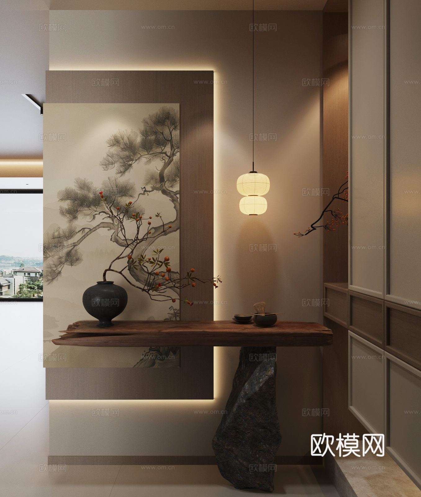 01宋式玄关 端景 条案 鞋柜3d模型