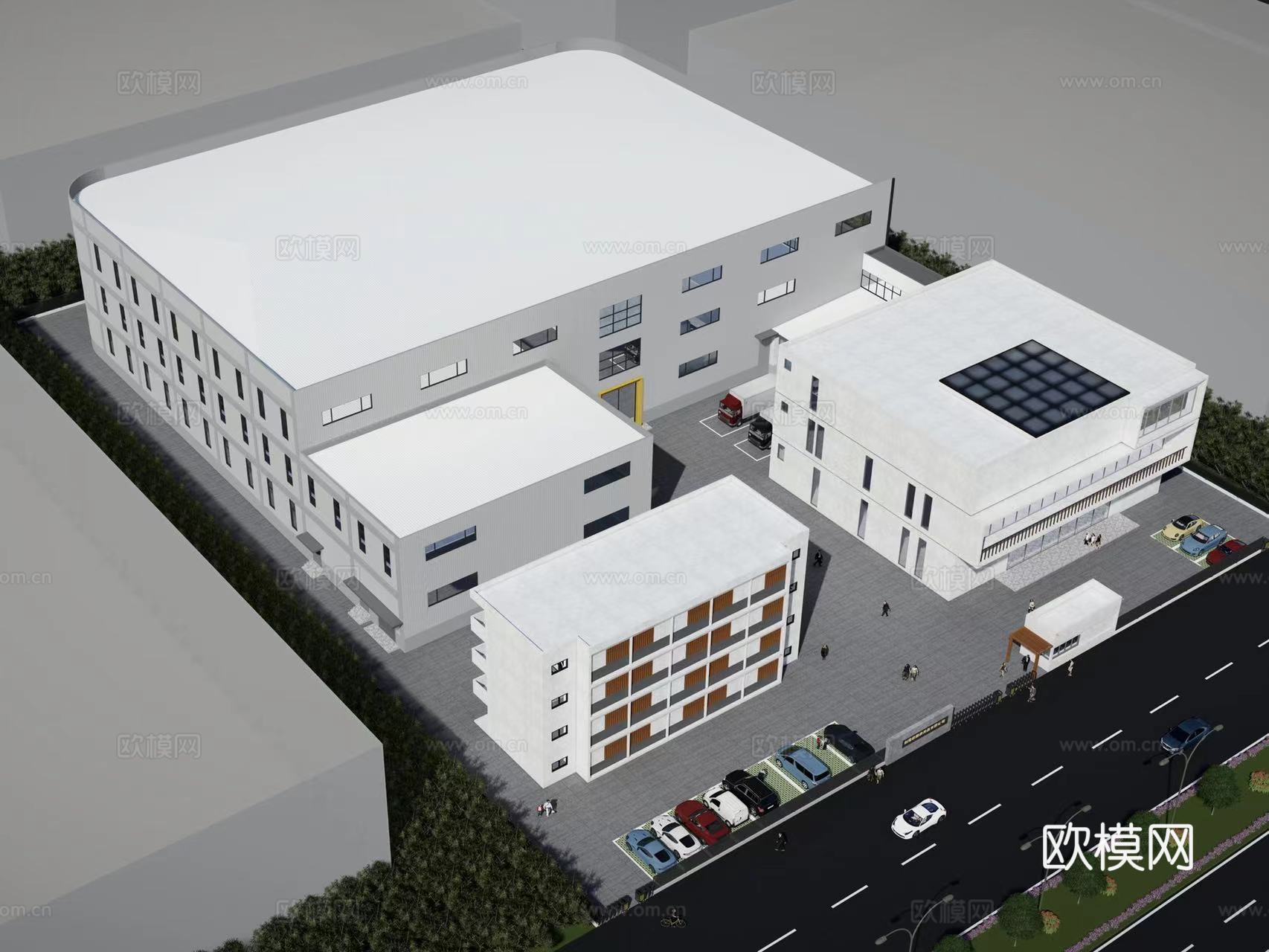 现代工厂厂房su模型下载