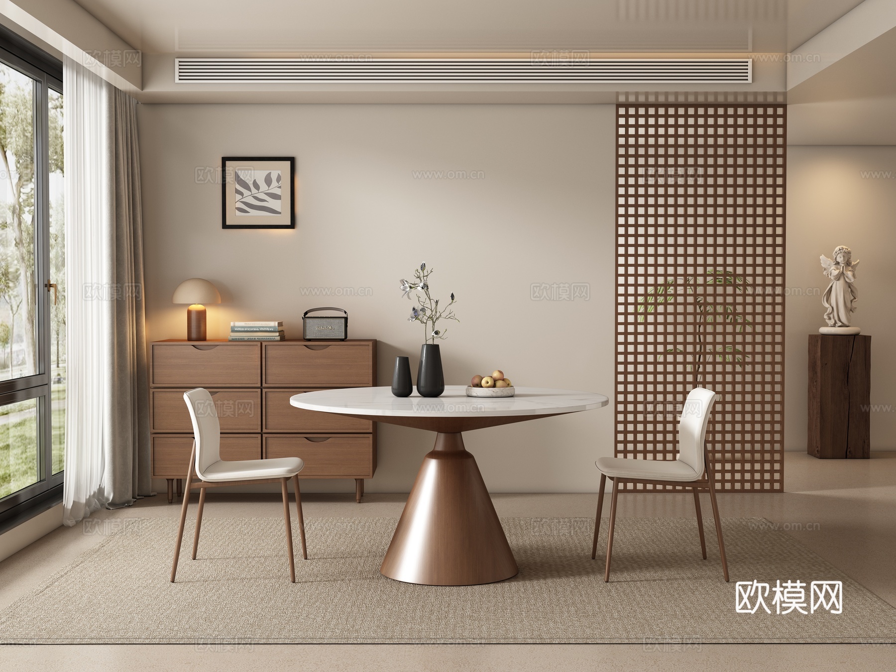中古风餐厅 餐桌椅su模型下载（渲染图1）