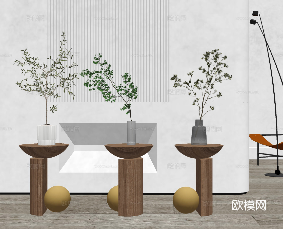 现代花艺花瓶插花su模型下载