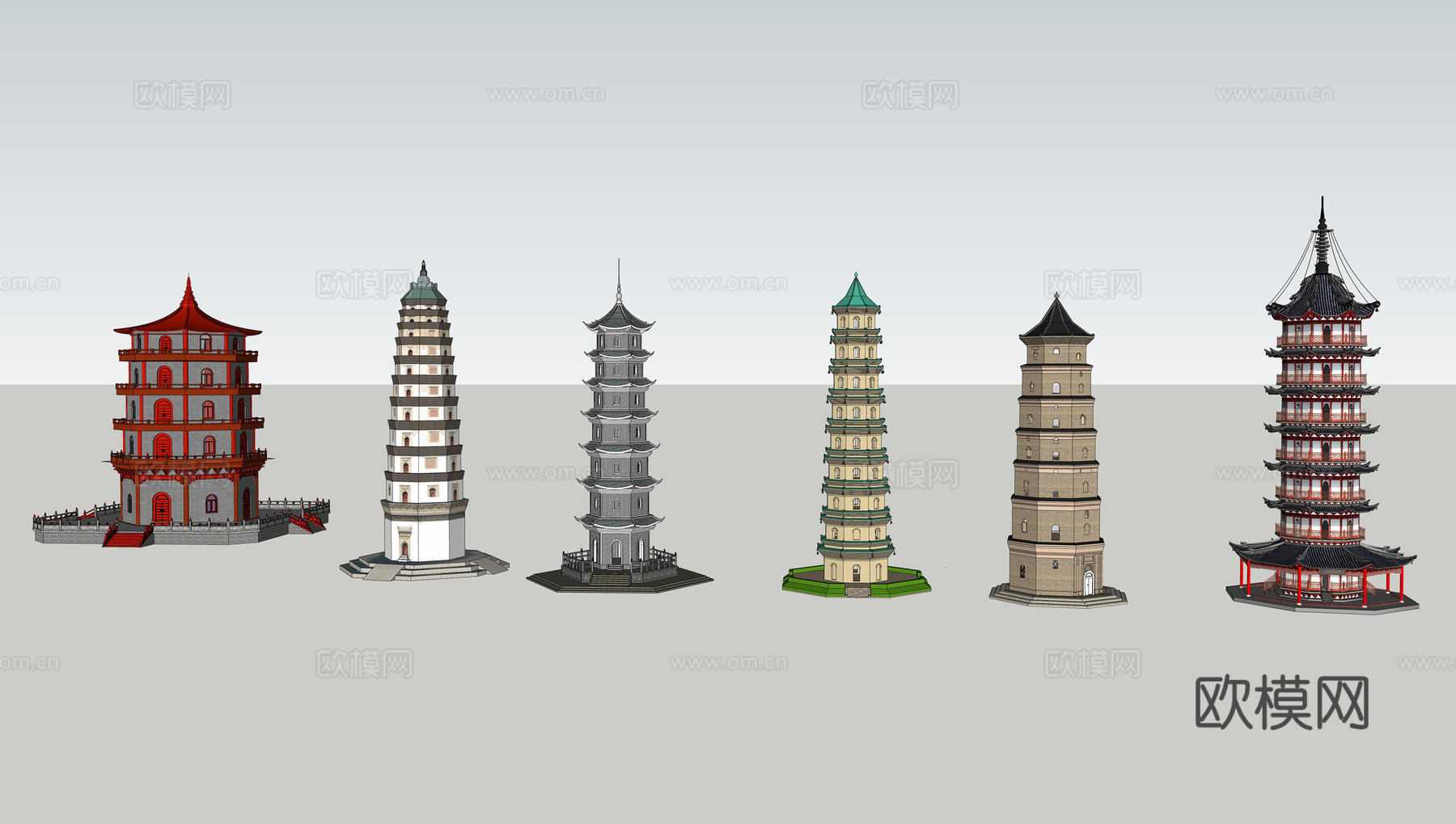 中式古建宝塔su模型下载