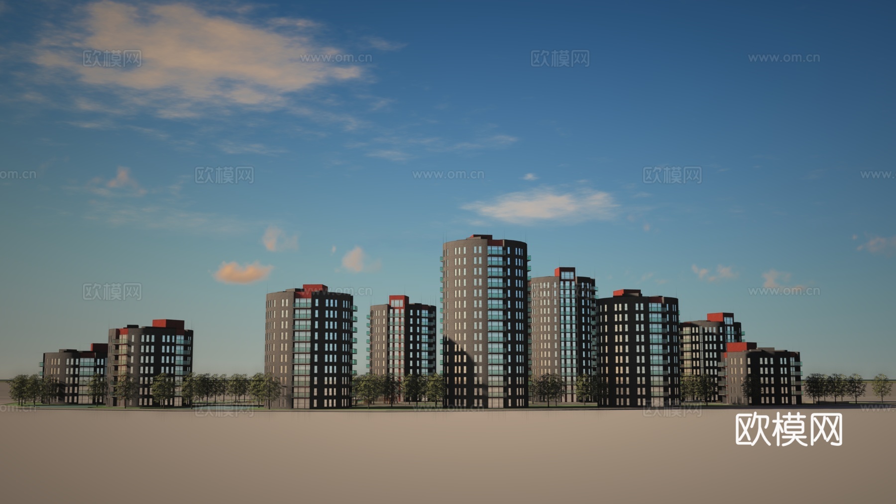 现代办公园建筑外观su模型下载