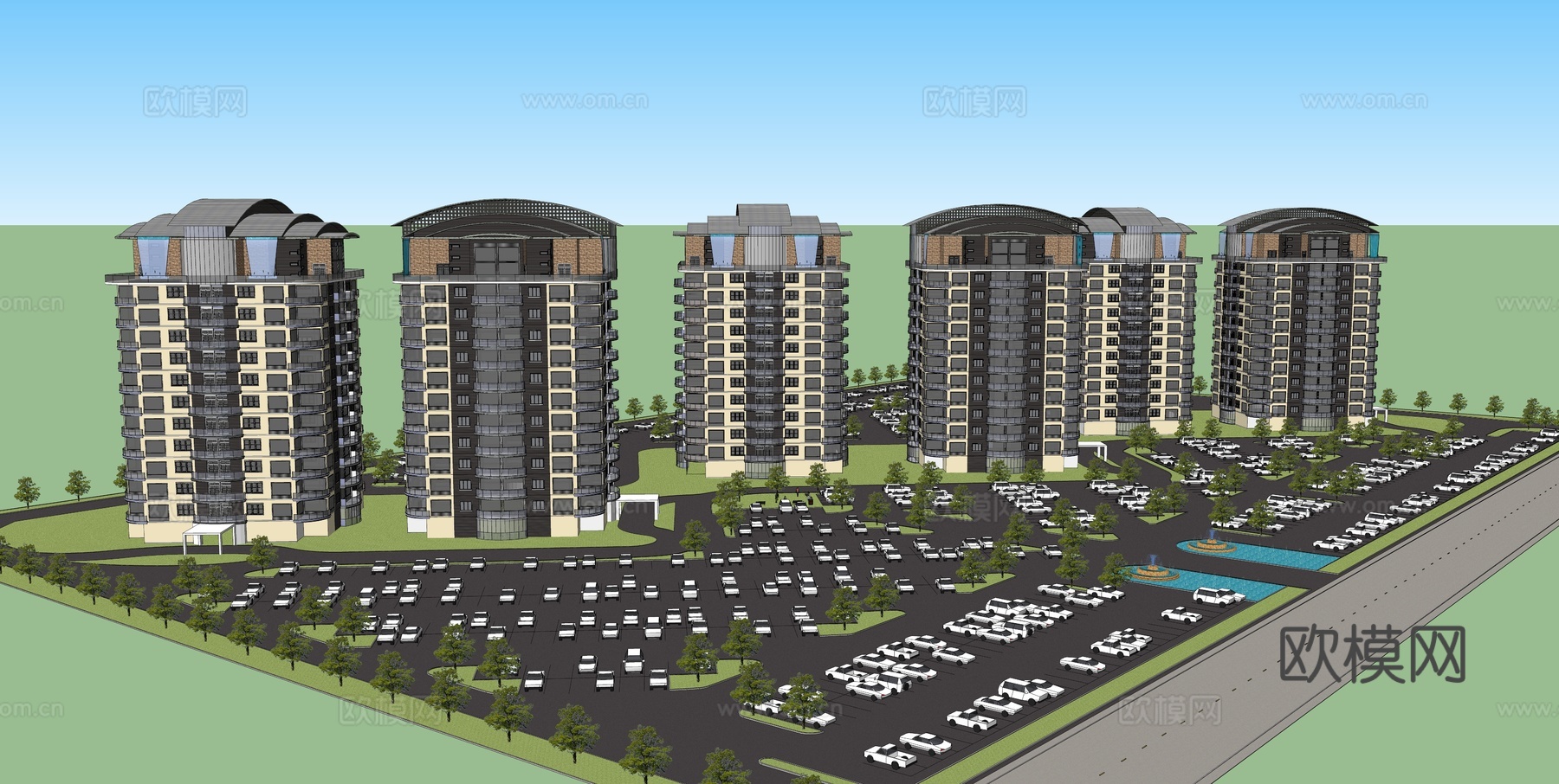 现代高层住宅小区建筑外观su模型下载