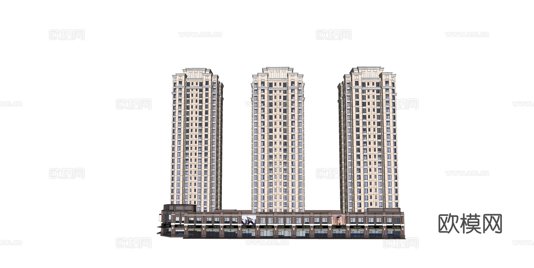 现代住宅楼建筑外观su模型下载