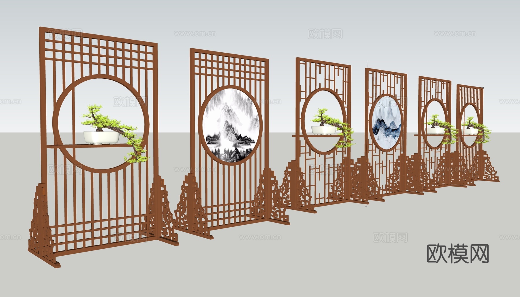 新中式隔断屏风插屏su模型下载