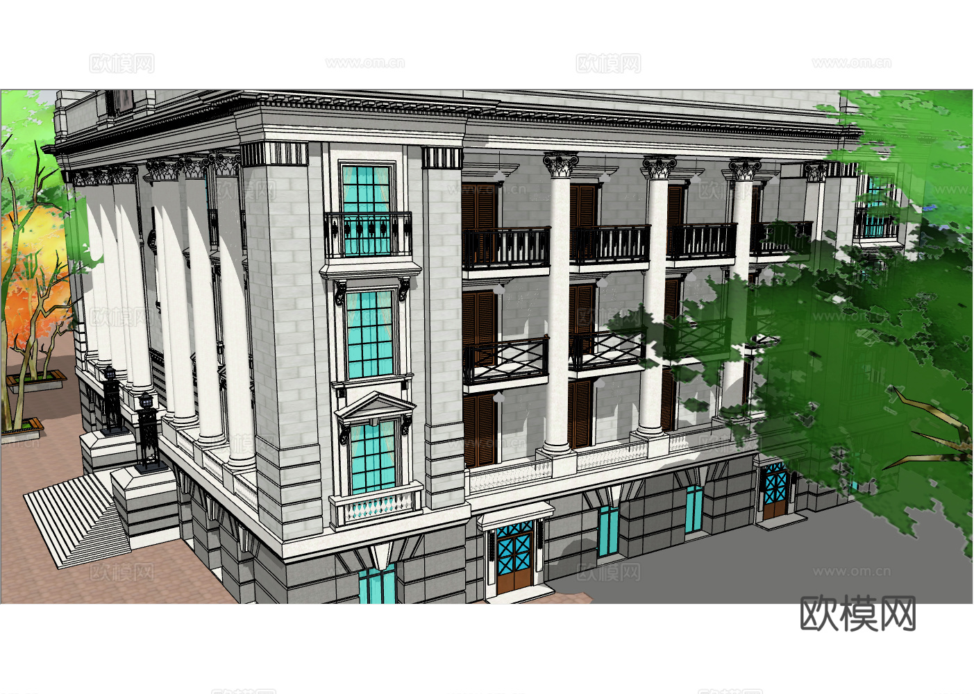 欧式江汉关建筑外观su模型下载