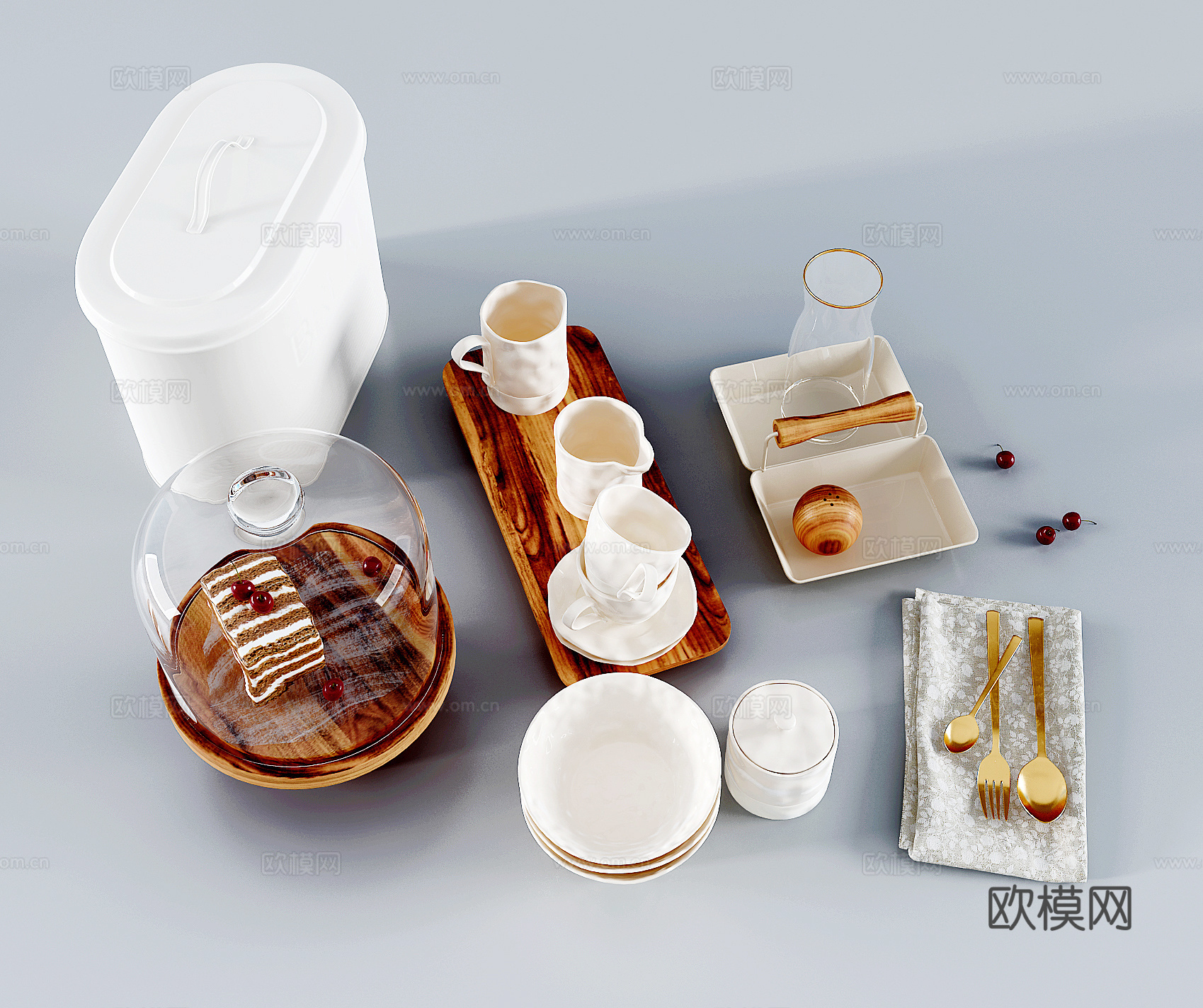 现代甜点杯碟餐具su模型下载